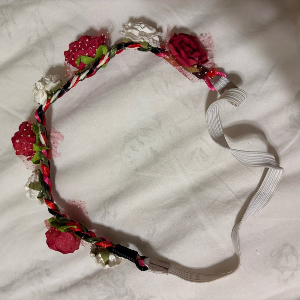 Floral Headband with Red and White Flowers